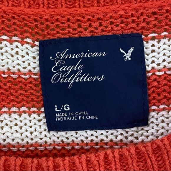 American Eagle Orange Striped Crew Neck Sweater - Picture 3 of 6